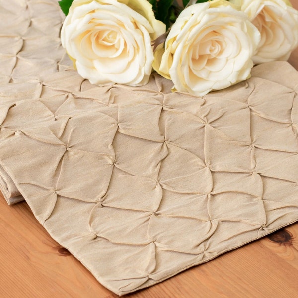 Gold Table Runners, Textured Pinch Pleat, For Kitchen, Dining, Round Tables