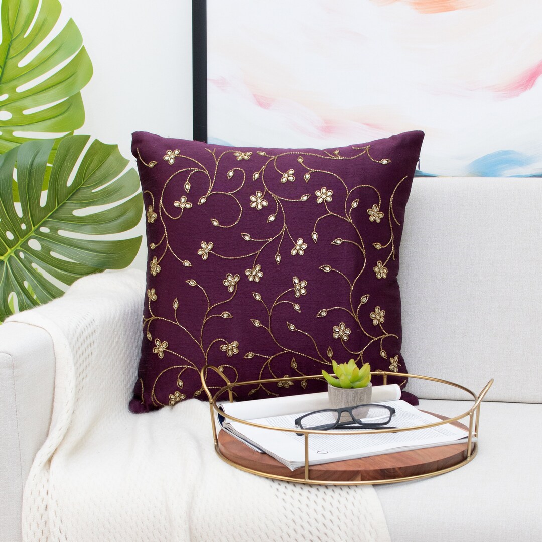 Floral Embroidered Throw Pillow Covers - Elegant Home Decor