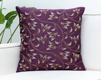 Plum Gold Throw Pillow Cover, Luxurious, Elegant , Decorative Cushion Cover for Sofa, Couch & Bed