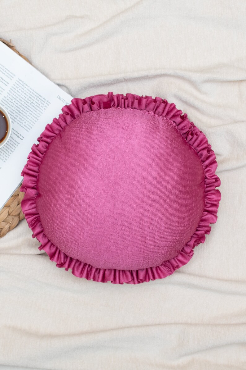 Hot Pink Round Ruffles Throw Pillow Covers for Sofa or Bed, Hot Pink