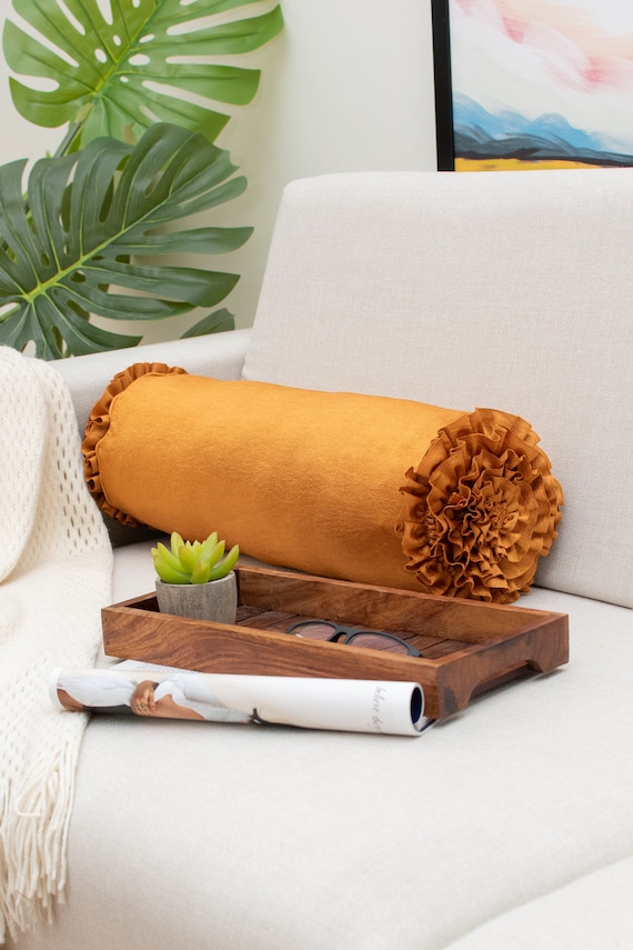 Ochre Bolster Ruffles Throw Pillow Covers for Sofa or Bed Ochre Long Cylindrical Pillow Cover Etsy
