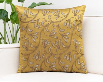 Mustard Yellow Gold Throw Pillow Cover, Luxurious, Elegant , Decorative Cushion Cover for Sofa, Couch & Bed