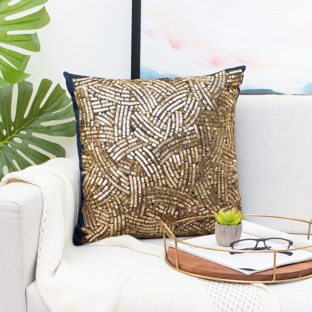 Dark Blue Gold Throw Pillow Cover, Luxurious, Elegant , Decorative