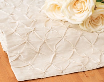 Cream Table Runner, Textured Pinch Pleat, For Kitchen, Dining, Round Tables