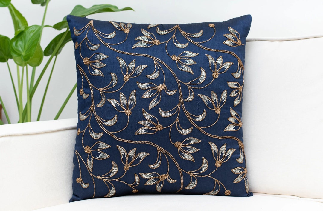 Dark Blue Gold Throw Pillow Cover, Luxurious, Elegant Decorative