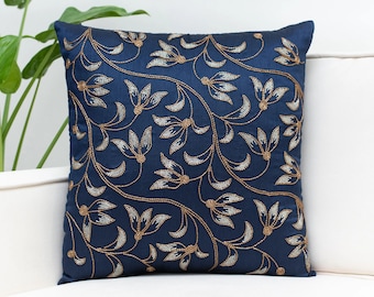 Dark Blue Gold Throw Pillow Cover, Luxurious, Elegant Decorative