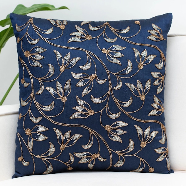 Blue Gold Pillow Etsy