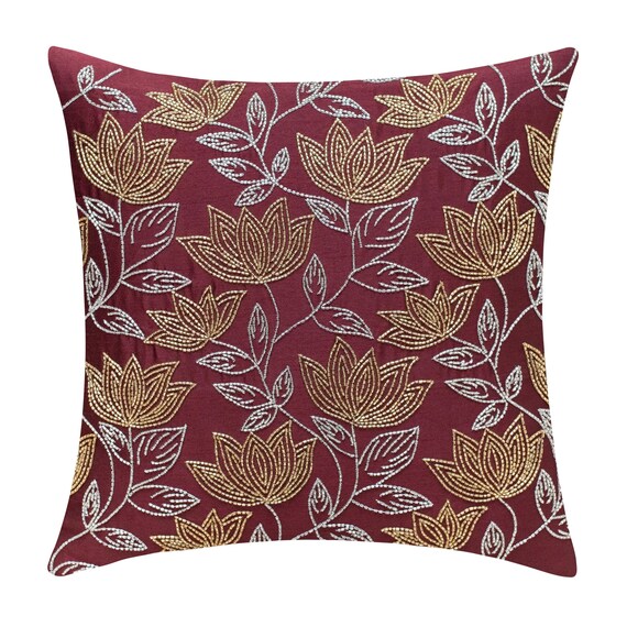 Maroon Gold Throw Pillow Cover Floral Pattern Luxurious Elegant Decorative Cushion Cover for Sofa Couch Bed Etsy