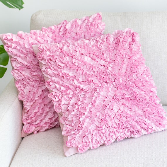 Baby Pink Ruffles Throw Pillow Covers for Sofa or Bed Baby Pink