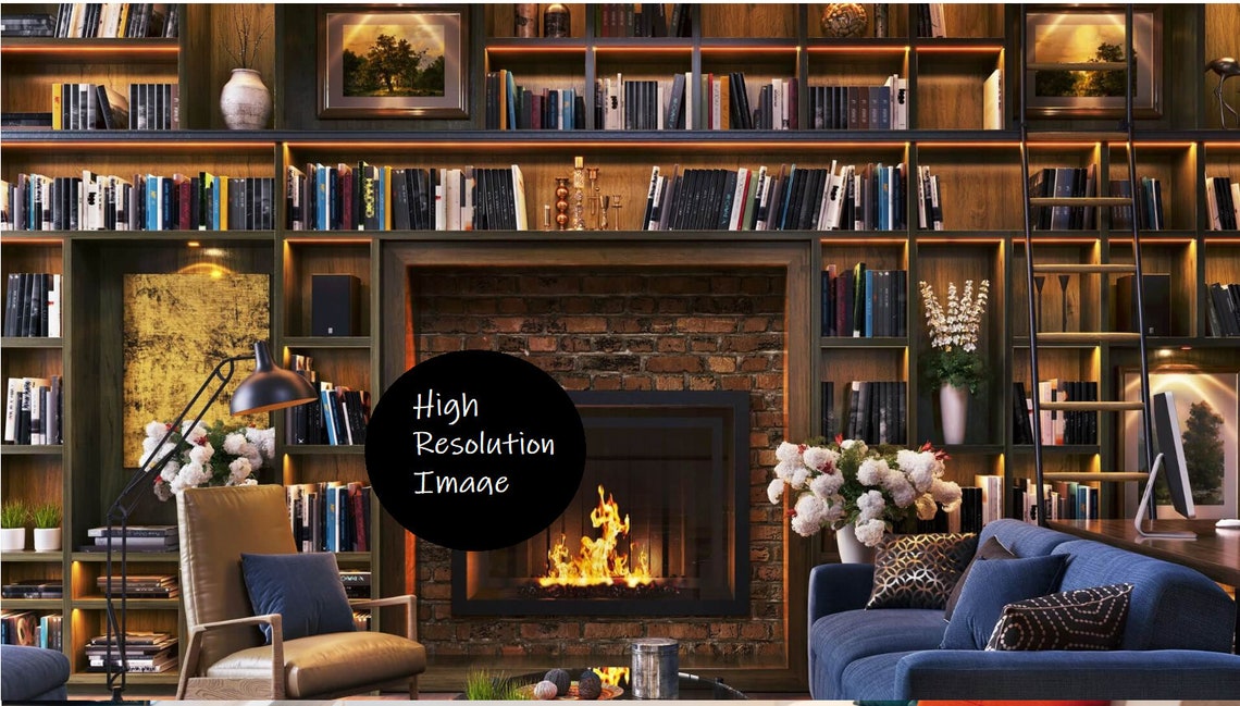 Bookcase Zoom Virtual Backgrounds Backdrop Office Etsy UK
