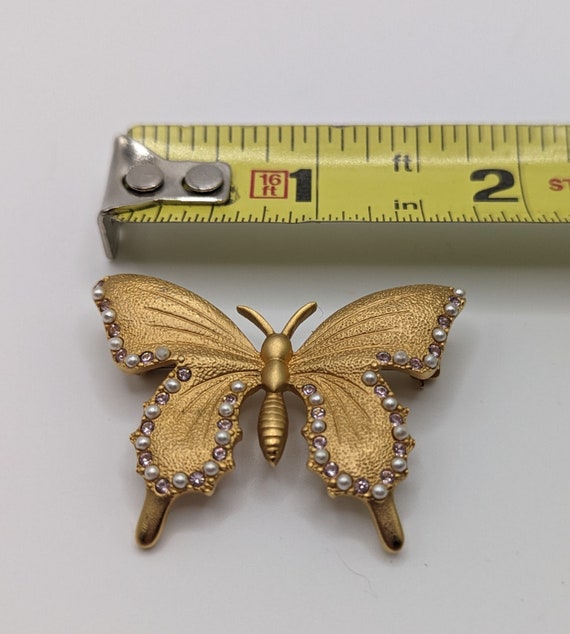 1980's Butler Brushed Gold Tone Butterfly Brooch … - image 7