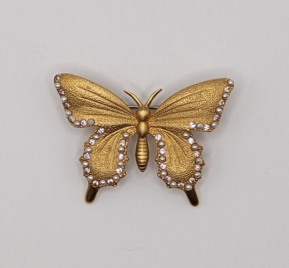 1980's Butler Brushed Gold Tone Butterfly Brooch … - image 2