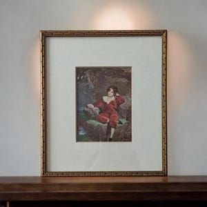 Vintage the Red Boy Print With Butterfly Design on Brass