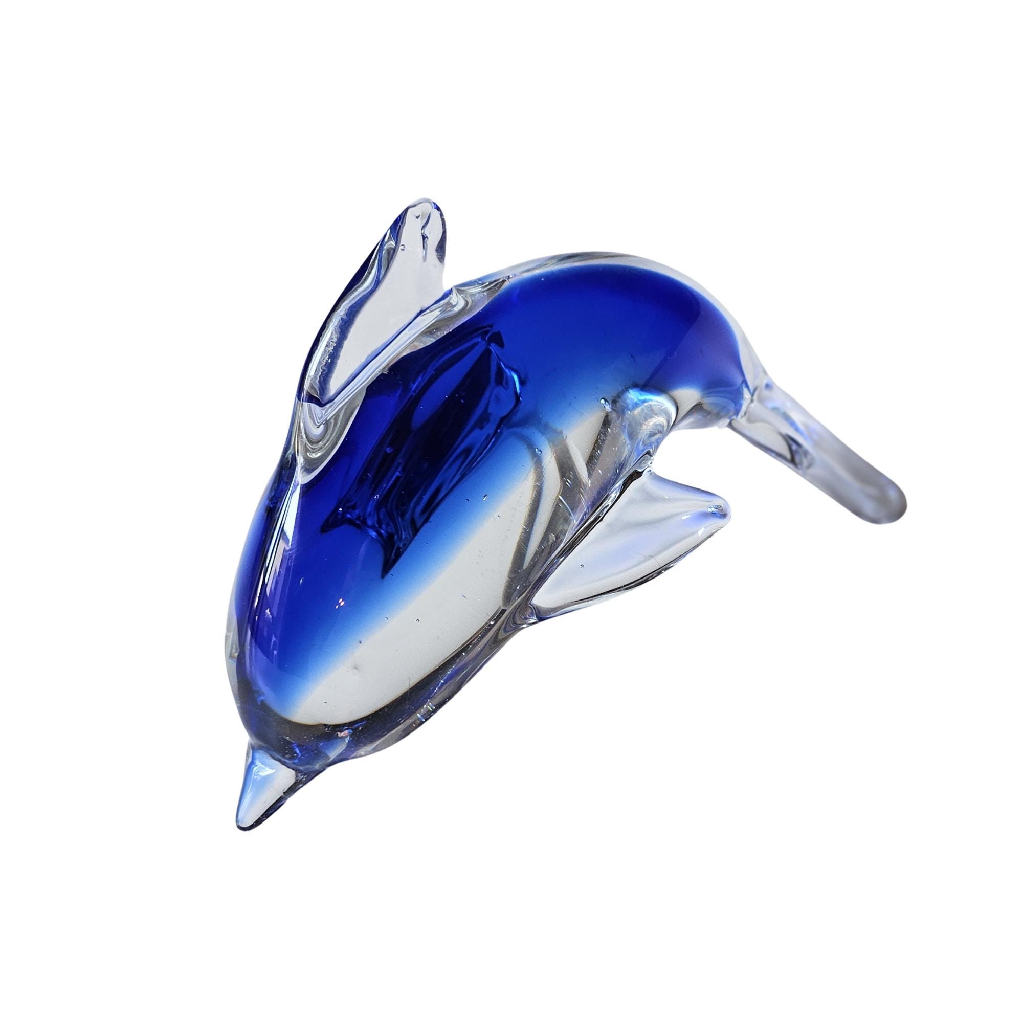 Blue Crystal Dolphin / Vintage Art Glass / Blue Crystal