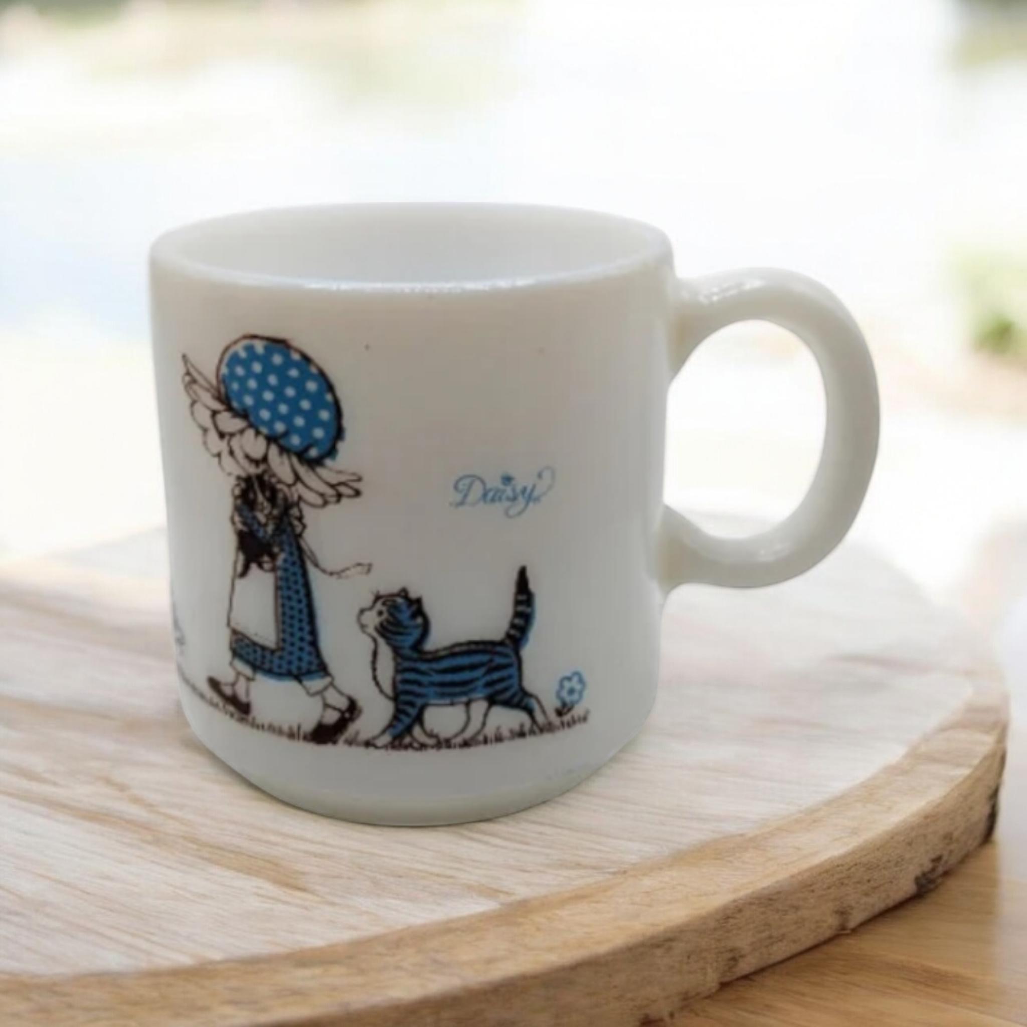 Vintage Holly Hobbie Milk Glass Mug / Milk Glass /  Kirby Martin / Holly Hobbie Daisy / White Milk Glass Mug