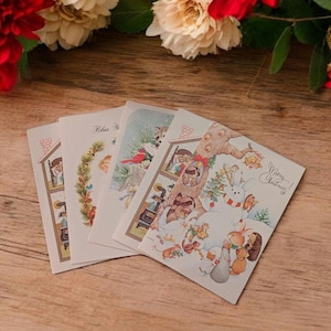 Belles cartes de Noël vintage des années 1960 / Fabriquées au Canada / Cartes vintage / 15 cartes assorties « Festive Friends » Voeux et cadeaux royaux