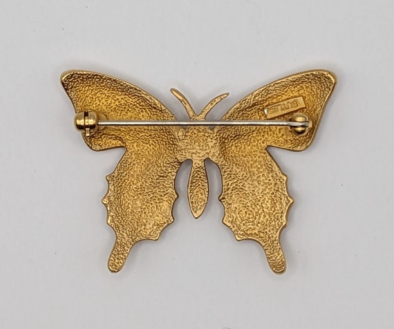 1980's Butler Brushed Gold Tone Butterfly Brooch … - image 4