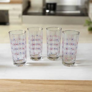 Verres pour cartes MCM Crystal / Lot de (4) / verres à boire vintage bleus et rouges / MCM / différents combinaisons de cartes / fabriqué en France / Reims