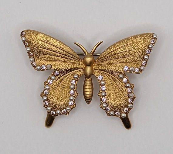1980's Butler Brushed Gold Tone Butterfly Brooch … - image 5