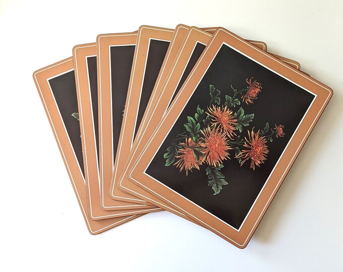 Vintage Pimpernel Placemats set of 8 PIMPERNEL Spider Chrysanthem, Cork Backing, Made in England