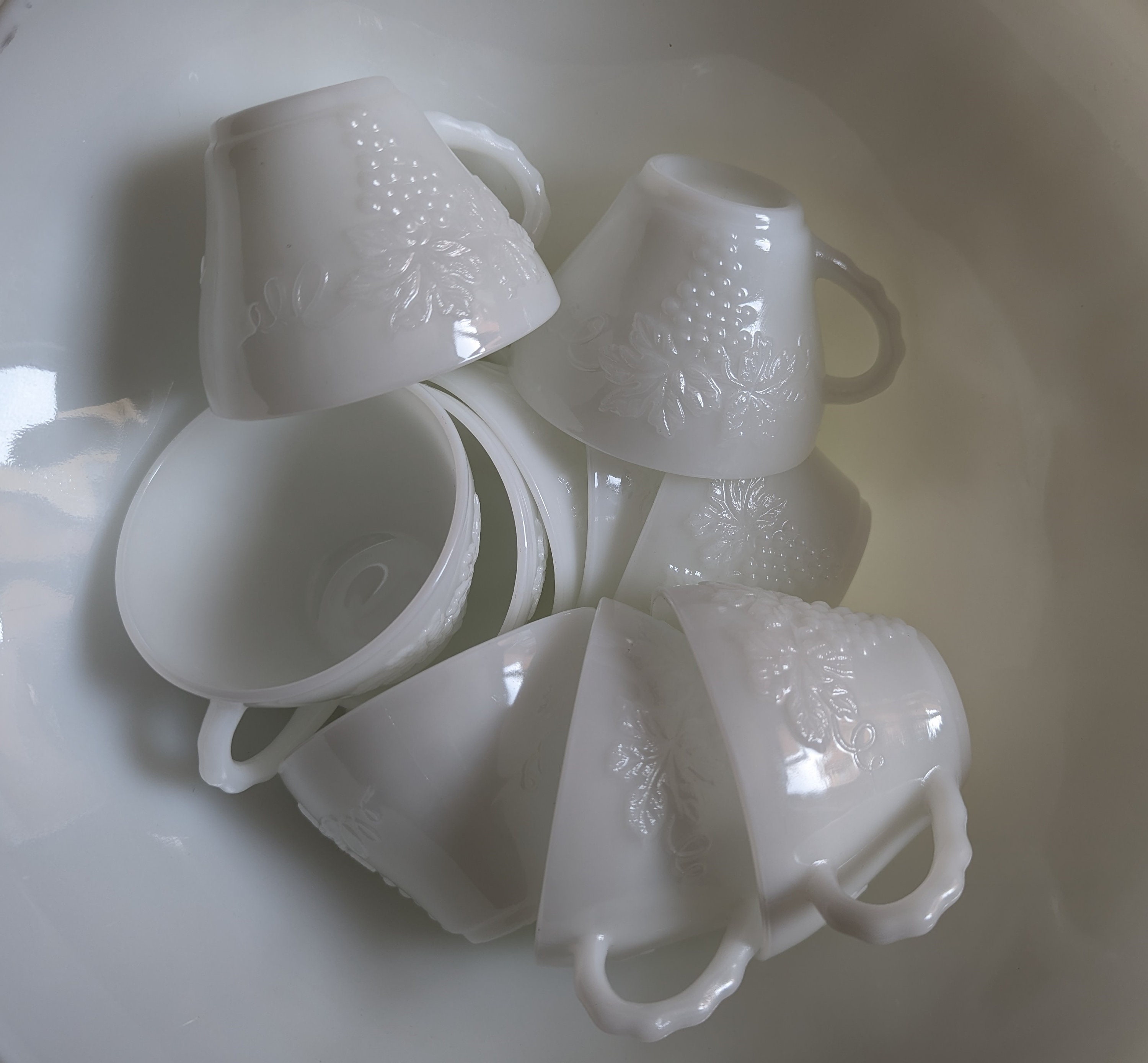 Vintage Milk Glass Punch Bowl / Grape Design / Vintage Punch Etsy