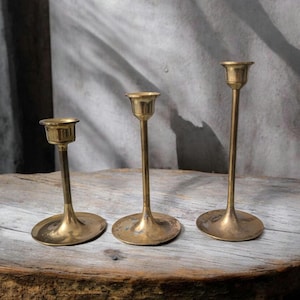 Brass Candlestick holders set of (3) 1980&#39;s vintage made in Taiwan Candle stick holders / Vintage brass