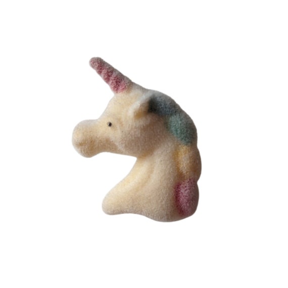 1980's Vintage Flocked Unicorn Pin / Vintage Pin /