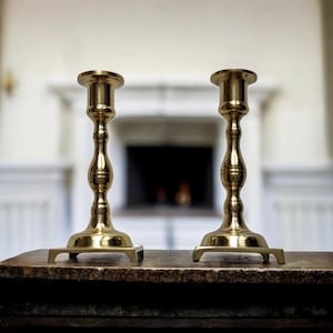 Brass/Brass Plate Candlestick holders / Vintage brass / Made in Taiwan / Set of (2)