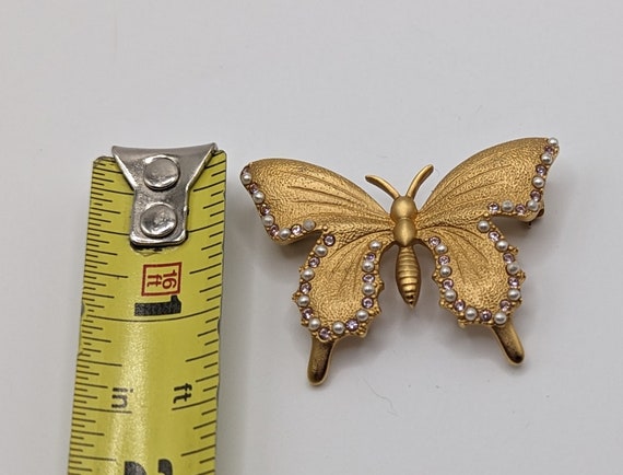 1980's Butler Brushed Gold Tone Butterfly Brooch … - image 8
