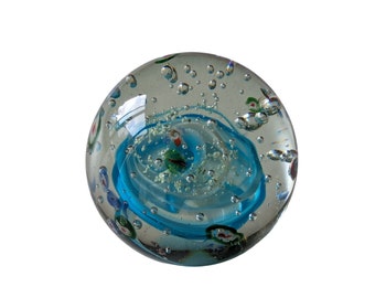 Vintage Paperweight, clear with blue and green / Vintage Glass / Gift for teacher / Gifts / Vintage gift