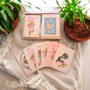 Cartes-cadeaux et de remerciement des années 1960 / Fabriquées au Canada / Cartes vintage / Cartes de remerciement miniatures avec enveloppes dans leur boîte d'origine