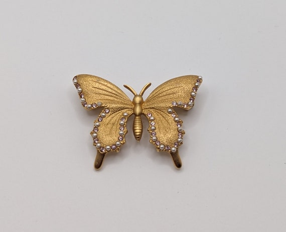 1980's Butler Brushed Gold Tone Butterfly Brooch … - image 3