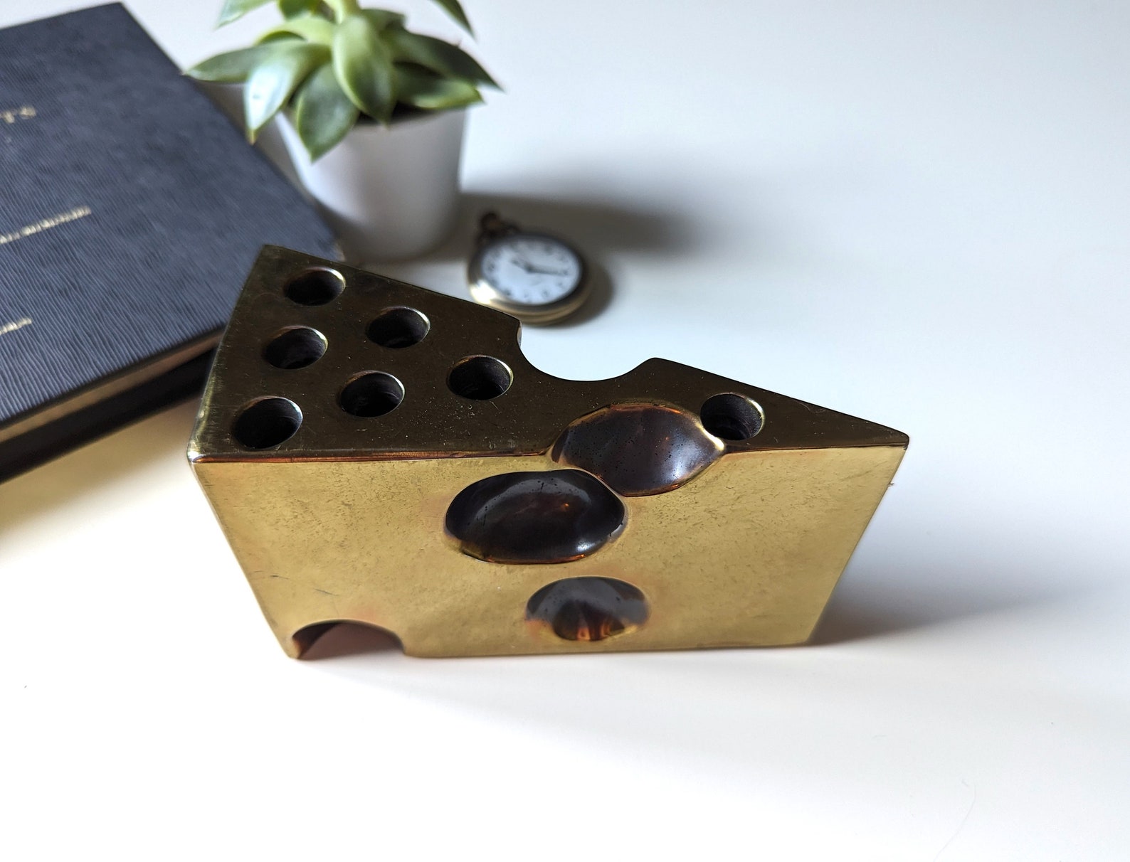 Rare Vintage Brass/metal Swiss Cheese Pen Holder/paper Weight Etsy Canada