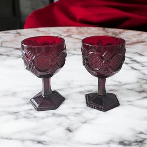 AVON 'Cape Cod' Goblets / Vintage dark ruby red glass / Avon Ruby Red / Vintage Glass / Red Glass / Cape COD