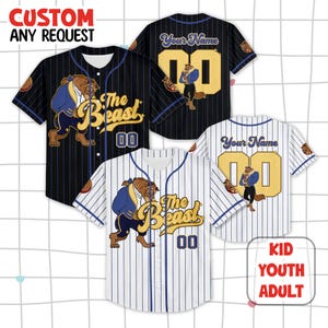 Custom Disney Beauty and the Beast Prince Simple Stripe, Custom Disney Game Day Kid Adult Jersey, Baseball Fan Gifts, Disney Princess Shirts