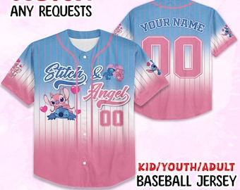 Custom Disney Lilo and Stitch Stitch Baseball Jersey, Stitch Valentine Jersey Gift for Kids, Disney Birthday Gift, Gift For Baseball Fans