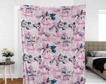 Personalized Minnie Mouse Blanket, Custom Name Minnie Blanket, Blankets, Minnie Birthday Gifts, Kids Name Blanket, Baby Gift