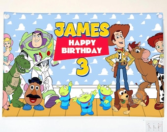 Personalized Toy Story Birthday Backdrop, DN Toy Story Banner, Toy Story Poster Banner For Boys Girl, Custom Name Age Buzz Woody Jessie