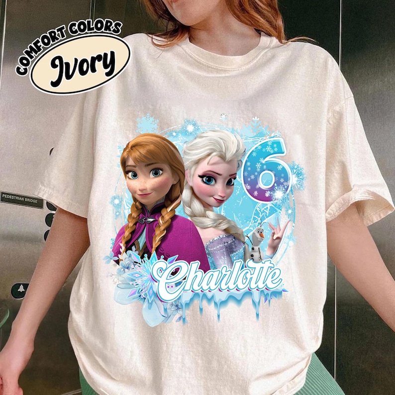 Camiseta de cumpleaños de Frozen, camiseta de Elsa y Anna para cualquier edad, atuendo de cumpleaños de Frozen, camiseta de princesa Disney, camiseta personalizada de Frozen, camiseta personalizada de Disney imagen 3