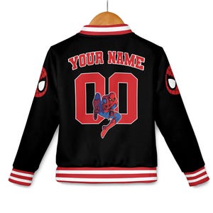 Personalized Spidey And His Amazing Friends Varsity Jacket, Spidey Shirt, Kids Varsity Jacket, Birthday Boy Gift, Spiderman Baseball Jacket image 5