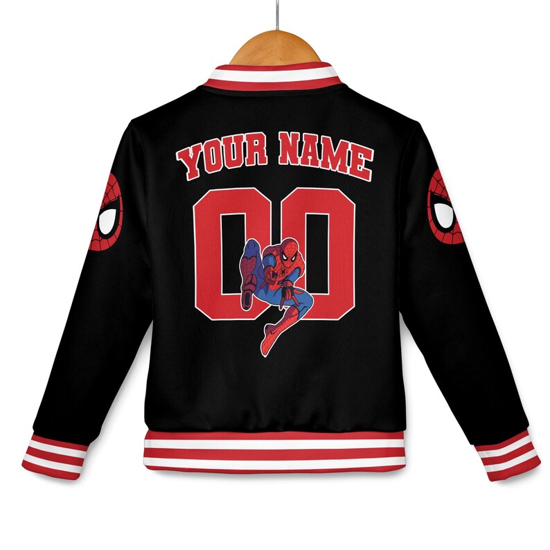 Personalized Spidey And His Amazing Friends Varsity Jacket, Spidey Shirt, Kids Varsity Jacket, Birthday Boy Gift, Spiderman Baseball Jacket image 5