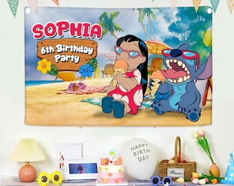Custom Stitch Birthday Banner, Birthday Banner, Stitch Party Birthday, Stitch Birthday Sign, Stitch Party Backdrop