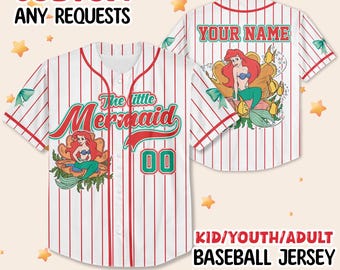Custom Disney The Little Mermaid Simple Stripe,Personalized Name Disney Ariel Kid Adult Jersey Gift For Baseball Fans Disney Princess Outfit