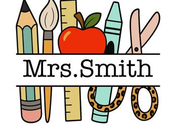 Custom Teacher Name PNG, School Supplies Design (Digital Download)