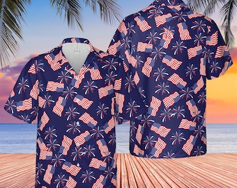 Custom Independence Day Hawaiian Shirt, Customize 4th of July Gift, USA Flag Shirt, American Shirt, USA Est 1776 Shirt, Red White Blue Shirt