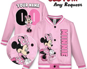 Personalized Minnie Mouse Baseball Jacket, Minnie Mouse Jacket, Disney Mouse Jacket, Minnie Jacket, Disney Trip Shirt, Disneyland Gifts
