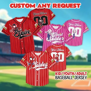 Personaliza la camiseta de béisbol de Spidey y sus increíbles amigos, la camiseta infantil del equipo de superhéroes para el viaje a Disneyland, la camiseta personalizada de Spider Ghost Spidey Spin imagen 1