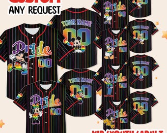 Custom Disney Rainbow Pride LGBTQ Baseball Jersey, Mickey And Friends Lgbt Jersey, Pride Lesbian Gay Support Shirt, Disneyland Pride Trip