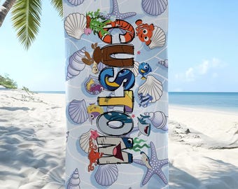 Custom Name Disney Finding the Nemo Beach Towel, Disney Birthday Girl Towel Bath Pool Summer Beach Trip, WDW Disneyland Girl Trip Summer