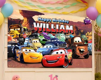 Custom Cars Birthday Backdrop, Lightning McQueen Birthday Banner, Cars Birthday Decoration, Cars Birthday Party, Cars Party Decor